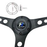 Hiracing 14" Wood Grain Steering Wheel with Horn
