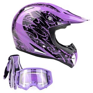 Purple Typhoon Adult ATV Helmet Goggles Gloves Set