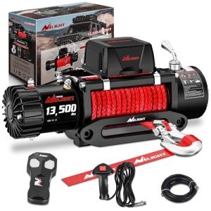 Nilight 12V Black Synthetic Rope Winch