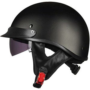 Matt Black Half Helmet with Sun Visor - DOT Approved