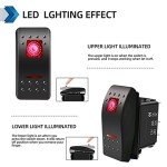7-Pin Red LED Rocker Switch with Wires