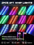 2-Pack 4FT LED RGB Whip Lights with Remote