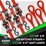 Rhino USA Heavy Duty Ratchet Straps Kit (4-Pack)