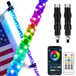 2 Pack 3FT RGB LED Whip Lights with Remote