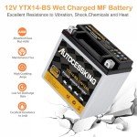Autocessking YTX14-BS 12V 12Ah Motorcycle Battery, Rechargeable Sealed AGM Battery Maintenance Free Powersport Replacement Battery for ATV and Scooter