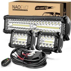 NAOEVO 12" LED Light Bar with 2 Pod Lights