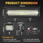 NAOEVO 12" LED Light Bar with 2 Pod Lights