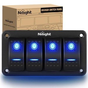 Nilight 4 Gang Rocker Switch Panel with Blue Backlight