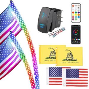 3FT RGB LED Whip Lights with Remote Control