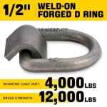 8 Pack Heavy Duty Weld On Forged D Ring, 1/2" D-Ring Tie Down Anchor for Trailer, Truck, RV, ATV, Farm Applications, 12,000 lbs MBS