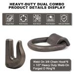 AYMMIC Heavy Duty Weld-On Forged D Ring, 1/2" D-Ring Trailer Tie Down Anchor, 3/8" Weld On Tractor Bucket Grab Hooks G70 Weldable Chain Hook,for Trailer, Truck Cargo,RV,ATV Tiedowns and More (6 Pack)