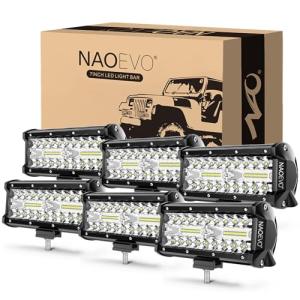NAOEVO 7 Inch LED Light Bar, 720W 72,000LM Offroad Fog/Driving Lights LED Tractor Lights with Spot Flood Combo Beam, Waterproof LED Work Lights for Truck Boat ATV UTV, 6 Pcs (White)