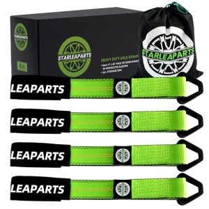 STARLEAPARTS 4 Pack Axle Tie Down Straps with Protective Sleeve - 2 Inch x 38 Inch - Axle Straps Heavy Duty with Larger D Rings - 10,000lbs Premium Axle Straps for Truck, ATV, Trailer, UTV