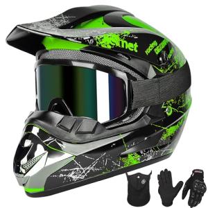 Yesmotor Kids Full Face Motocross Helmet Set - Green