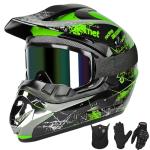 Yesmotor Kids Full Face Motocross Helmet Set - Green