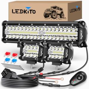 LEDKITO 12" Light Bar & 2PCS 4" LED Pods