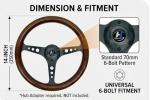 Hiracing 14" Wood Grain Steering Wheel with Horn