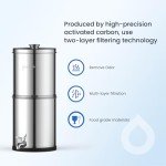 GLACIER FRESH Gravity-fed Water Filter System, Stainless Steel 2.25G Gravity Water Filter with 2 Black Carbon Filters and Metal Spigot, for Home, Camping, and RVing