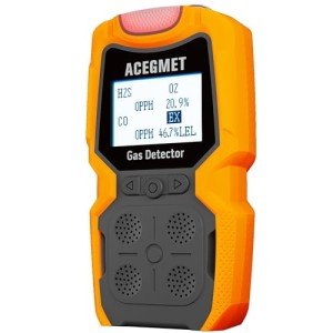 Gas Detector, ACEGMET 4 Gas Monitor Multiple Indicator (Vibration, Audible, Visual) H2S, O2, CO and LEL 4 Gas Monitor Personal Rechargeable 4 Gas Meter 2 Years of Sensor Life Gas Sniffer