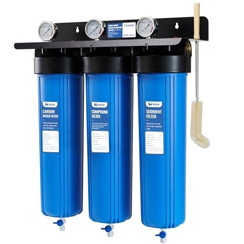 HQUA WF3-01 3-Stage Whole House Water Filtration System, Reduces Heavy Metals (Lead, Mercury, Copper, Nickel, Chromium), Chloramine, Sediment, Odor, and VOC’s (Sediment Heavy Metal Carbon 3 Stage)