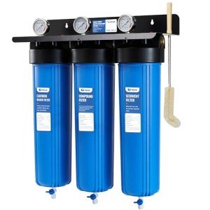 HQUA WF3-01 3-Stage Whole House Water Filtration System, Reduces Heavy Metals (Lead, Mercury, Copper, Nickel, Chromium), Chloramine, Sediment, Odor, and VOC’s (Sediment Heavy Metal Carbon 3 Stage)