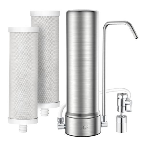 LCF Upgrade Countertop Water Filter, 𝐒𝐢𝐥𝐯𝐞𝐫 𝐈𝐨𝐧𝐬 Enhanced 6-Stage Stainless Steel Water Filter for Sink Faucet, Reduces Heavy Metals, Bad Taste & 99% Chlorine, 16,000 Gallons(2 Filters)