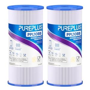 PUREPLUS 10" x 4.5" Whole House Pleated Sediment Filter for Well Water, Replacement Cartridge for GE FXHSC, Culligan R50-BBSA, Pentek R50-BB, DuPont WFHDC3001, American Plumber W50PEHD, GXWH40L, 2Pack