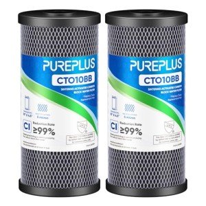 PUREPLUS 5 Micron 10" x 4.5" Whole House Coconut Shell Activated Carbon Water Filter Replacement Cartridge for Dupont WFHDC8001, CB-BB-10, GE FXHTC, GXWH40L, GXWH35F, GNWH38S, CTO10BB, 2PACK