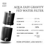 AquaEasy Stainless Steel Gravity Water Filter System (2.25 Gallon) with 2X Activated Carbon Filter, Stainless Steel Tap and Stand | Countertop Water Filtration System (Matte)