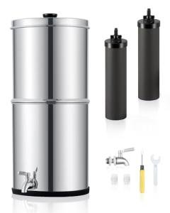 CO-Z Gravity-Fed Water Filter System, 2.25 Gallons Countertop Water Filtration System, 304 Stainless Steel Gravity Water Purifier with 2 Carbon Filters & Water Spigot, NSF/ANSI 42 Certification