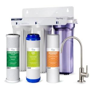 iSpring US31 Classic 3-Stage Under Sink Water Filtration System for Drinking, Tankless, High Capacity, Sediment + Carbon + Carbon (Newest Version)
