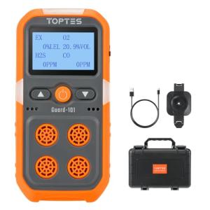 TopTes Guard-101 4 Gas Monitor Multi Gas Detector for H2S, CO, LEL and O2, with Vibration, Visual and Audible Alarms, 14h Long Battery Life, Safety Explosion-Proof, Gas Monitor for Work, Home - Orange