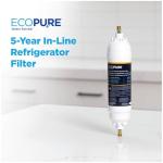 EcoPure EPINL30 5 Year in-Line Refrigerator Filter-Universal Includes Both 1/4" Compression and Push to Connect Fittings , White