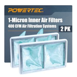 POWERTEC 1 Micron Inner Filter for WEN 3410/ POWERTEC AF4000, AF4001 Air Filtration Systems Woodworking for Workshop & Garage, Replacement for WEN 90243-026-2 Woodworking Air Filters, 2pk (75006-P2)