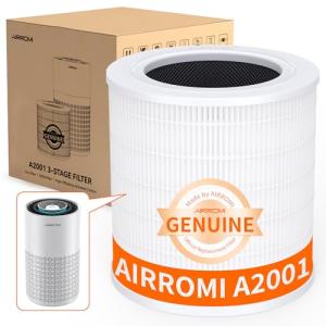 AIRROMI A2001 HEPA Air Purifier Replacement Filter, 3-In-1 Original Filter, Remove 99.97% of 0.3 Micron Particle 1 Pack White Activated Carbon