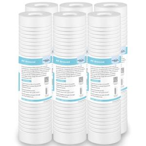 Grooved Sediment Water Filter Cartridge (6 Pack), Membrane Solutions 5 Micron Whole House Water Filter Universal Replacement 10"x2.5" for 10 inch RO Unit, Whole House Under-Sink Filtration System