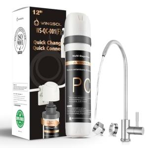 𝗪𝗜𝗡𝗚𝗦𝗢𝗟 Under Sink Water Filter System with Stainless Steel Faucet, Reduces Chlorine, Heavy Metals, Bad Taste, Sediment, NSF/ANSI 42&53, 8K, Easy Installation Sink Water Filter, Brushed Nickel