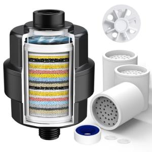 20-Stage Shower Head Filter-Shower Head Filter for Hard Water, with 3 Replaceable Filter Cartridges, High Output Shower Water Filter for Removing Chlorine and fluoride,Black