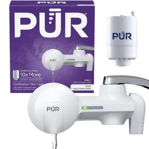 PUR Faucet Mount Water Filtration System, 2-in-1 Powerful Filtration with Lead Reduction, Horizontal, White, PFM150W