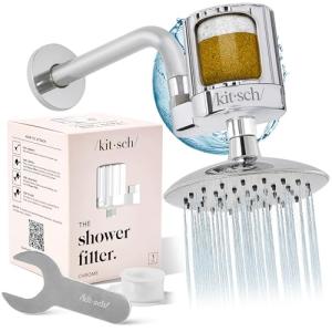 Kitsch Shower Head Filter for Hard Water - Water Softener for Shower, Hardwater Filter for Showerhead, Improves Hair, Nails & Skin, Removes Chlorine, Heavy Metals & Other Harmful Substances - Chrome