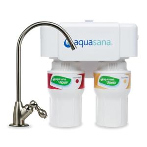 Aquasana 2-Stage Under Sink Water Filter System - Kitchen Counter Claryum Filtration - Filters 99% Of Chlorine - Brushed Nickel Faucet - AQ-5200.55