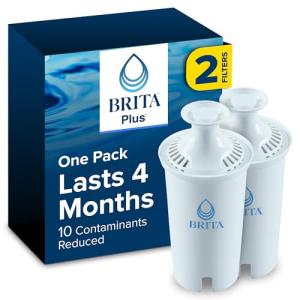 Brita Plus Water Filter, BPA-Free, High-Density Replacement Filter for Pitchers and Dispensers, Reduces 2x Contaminants*, Lasts Two Months or 40 Gallons, Includes 2 Filters