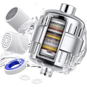 Shower Filter 20 Stage Showerhead Filter for Hard Water Shower Water Filter with 2 Replaceable Filter Cartridges for Removing Chlorine Fluoride, Polished Chrome