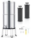 CO-Z Gravity Fed Water Filter System, 2.25 Gal Countertop Water Filtration System, Stainless Steel Gravity Water Purifier with 2 Carbon Filters, Chamber Stand & Water Spigot, NSF/ANSI 42 Certification