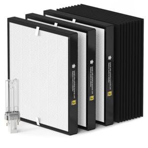 3-Pack FLT5900 True HEPA Replacement Filter J and UV-C Replacement Bulb Compatible with Purifier AC5900WCA and AC5900WDLX