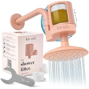 Kitsch Shower Head Filter for Hard Water - Water Softener for Shower, Hardwater Filter for Showerhead, Improves Hair,Nails & Skin, Removes Chlorine, Heavy Metals & Other Harmful Substance -Terracotta