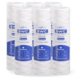 Whole House Water Filter Cartridge Replacement for Well Water, 5 Micron Water Filter 10" x 2.5" String Wound Sediment Water Filter Compatible with AP110, WFPFC4002, CFS110 & 10 inch RO Unit - 6 Pack