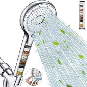FEELSO Filtered Shower Head with Handheld, High Pressure 6 Spray Mode Showerhead with Filter, 15 Stages Water Softener Filters Beads for Hard Water-Remove Chlorine, Reduce Dry Itchy Skin, Extra Filter