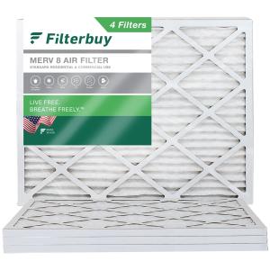 Filterbuy 20x25x1 Air Filter MERV 8 Dust Defense (4-Pack), Pleated HVAC AC Furnace Air Filters Replacement (Actual Size: 19.50 x 24.50 x 0.75 Inches)