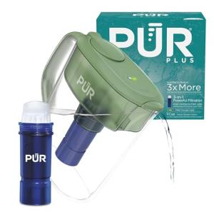 PUR Plus 11-Cup Water Filter Pitcher with 1 Lead-Reducing PUR Plus Filter, Dishwasher Safe, Powerful Filtration, Filter Change Indicator Light, Sage, PPT111M